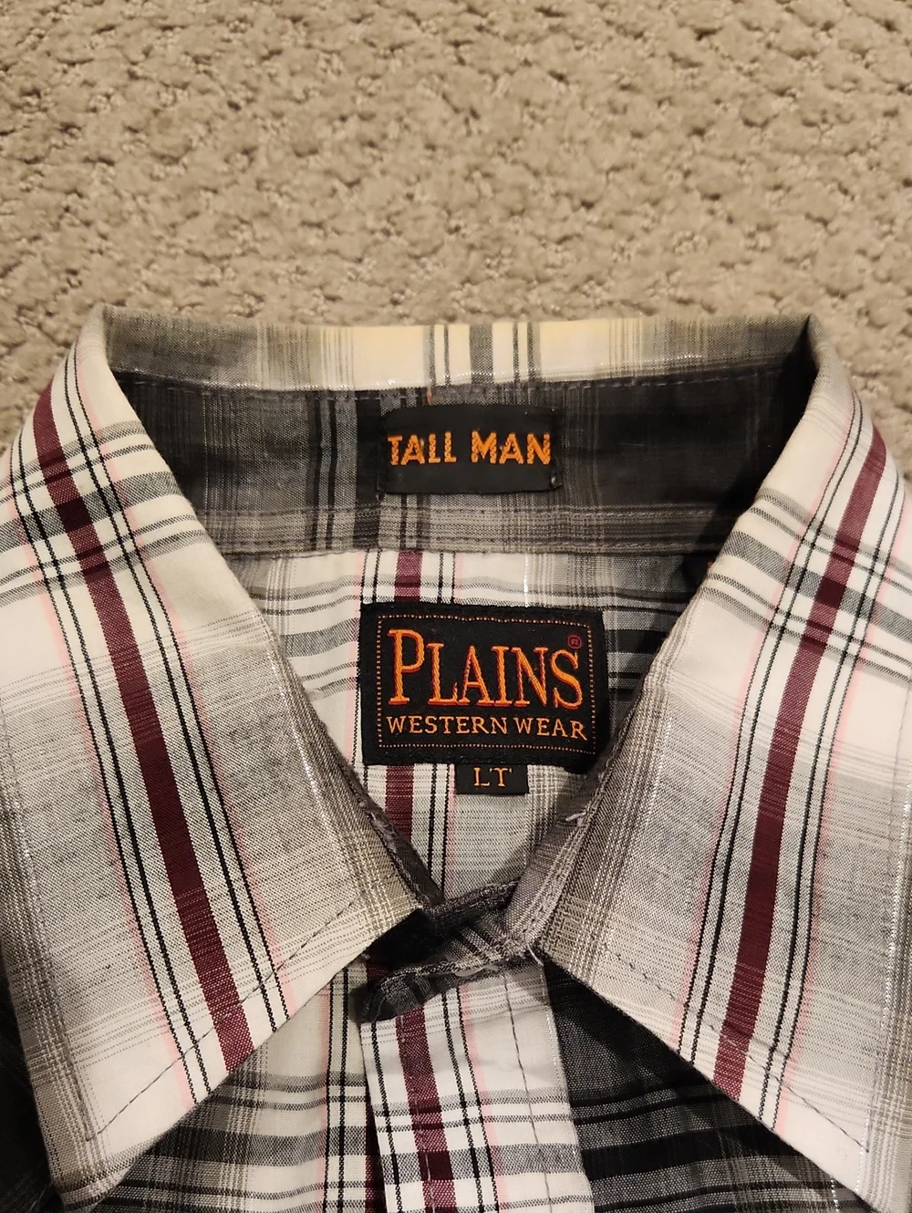 Plains Western Wear black and white plaid pearl snap shirt LT